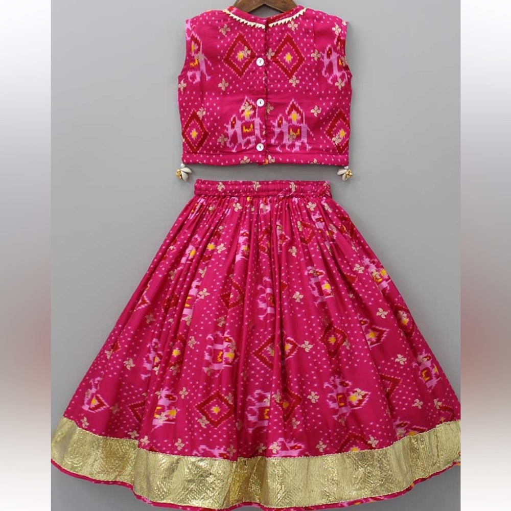 Patola Printed Pink Top And Lehenga With Gota
Lace Work Dupatta Size 12
